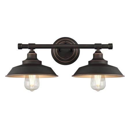 WESTINGHOUSE Two-Light Indoor Wall Fixture Iron Hill ORB, Metal Shades 6354800
